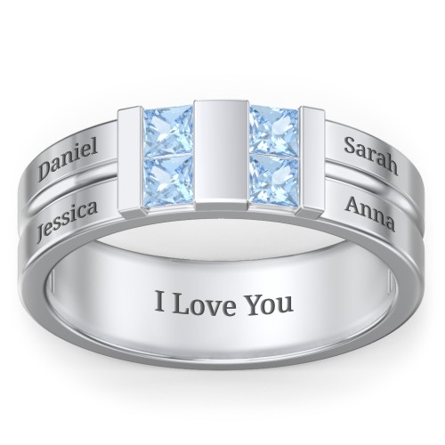 Men's Engravable 4 Stone Grooved Ring