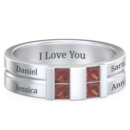 Men's Engravable 4 Stone Grooved Ring