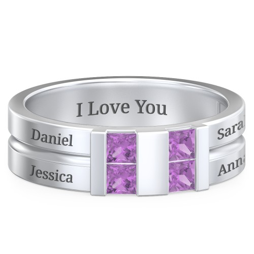 Men's Engravable 4 Stone Grooved Ring