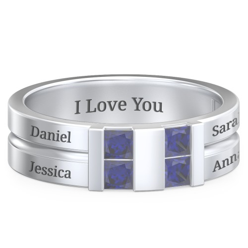 Men's Engravable 4 Stone Grooved Ring
