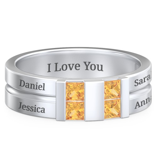 Men's Engravable 4 Stone Grooved Ring