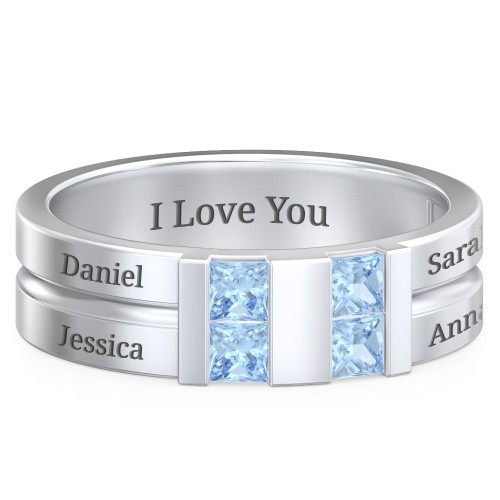 Men's Engravable 4 Stone Grooved Ring