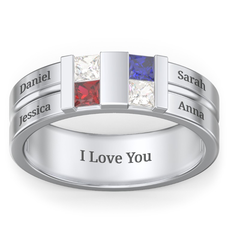 Men's Engravable 4 Stone Grooved Ring Jewlr