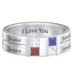 Men's Engravable 4 Stone Grooved Ring – 10K Rose Gold with Cubic Zirconia, Garnet, and Blue Sapphire
