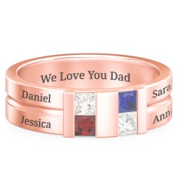 Men's Engravable 4 Stone Grooved Ring in 10K Solid Rose Gold