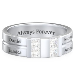 Men's Engravable 4 Stone Grooved Ring in 925 Sterling Silver with Diamond