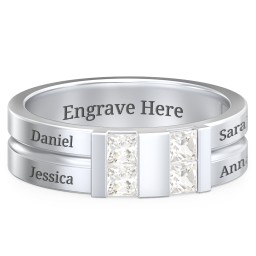Men's Engravable 4 Stone Grooved Ring in 925 Sterling Silver with Cubic Zirconia