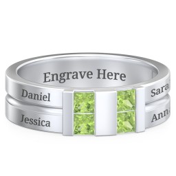 Men's Engravable 4 Stone Grooved Ring in 925 Sterling Silver with Peridot