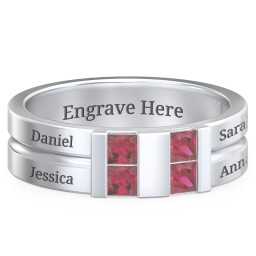 Men's Engravable 4 Stone Grooved Ring in 925 Sterling Silver with Ruby