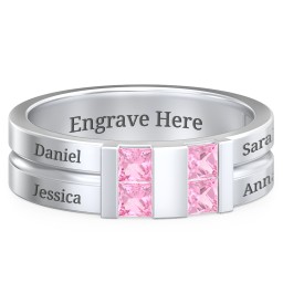 Men's Engravable 4 Stone Grooved Ring in 925 Sterling Silver with Pink Tourmaline