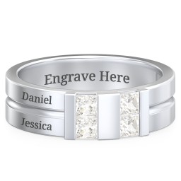 Men's Engravable 4 Stone Grooved Ring in 925 Sterling Silver with Cubic Zirconia