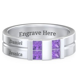 Men's Engravable 4 Stone Grooved Ring in 925 Sterling Silver with Amethyst