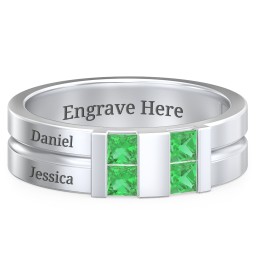 Men's Engravable 4 Stone Grooved Ring in 925 Sterling Silver with Emerald