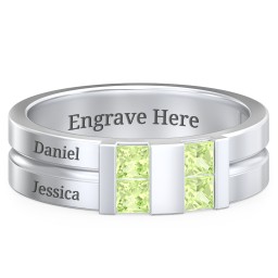 Men's Engravable 4 Stone Grooved Ring in 925 Sterling Silver with Peridot