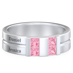 Men's Engravable 4 Stone Grooved Ring in 925 Sterling Silver with Pink Tourmaline
