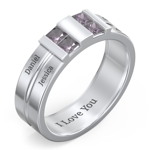 Men's Engravable 4 Stone Grooved Ring – Sterling Silver with Alexandrite