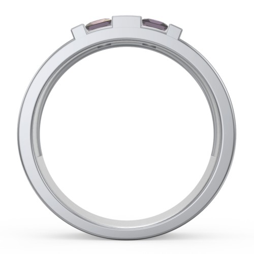 Men's Engravable 4 Stone Grooved Ring – Sterling Silver with Alexandrite