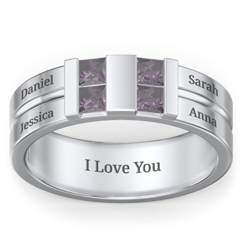 Men's Engravable 4 Stone Grooved Ring – Sterling Silver with Alexandrite