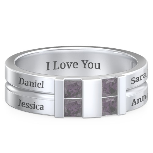 Men's Engravable 4 Stone Grooved Ring – Sterling Silver with Alexandrite