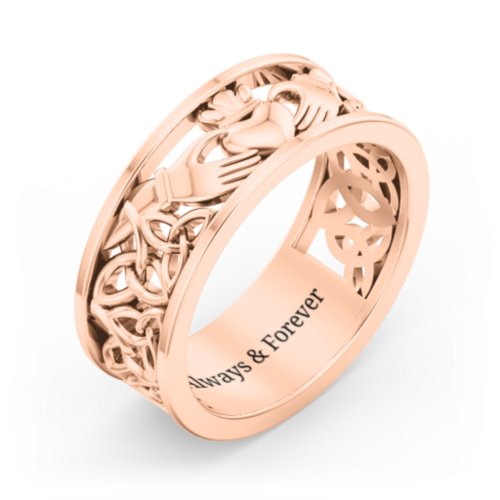 Men's Celtic Claddagh Band Ring – 10K Rose Gold
