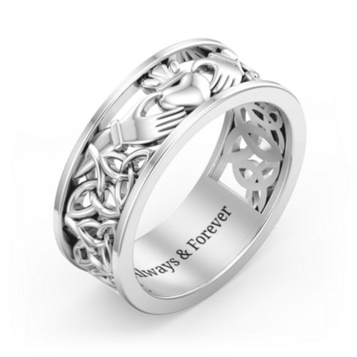 Men's Celtic Claddagh Band Ring – Sterling Silver