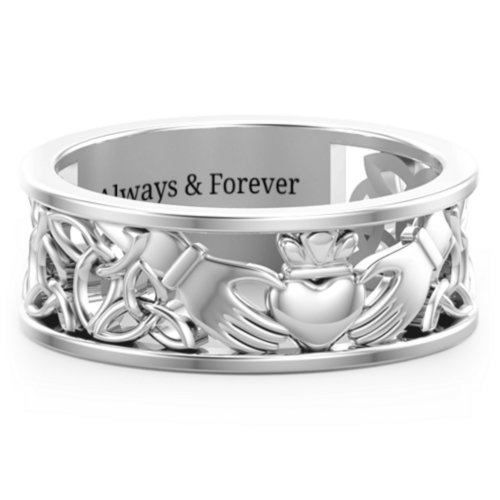 Men's Celtic Claddagh Band Ring – Sterling Silver
