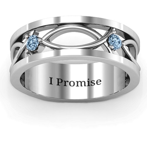 Men's Classic Fish Ring – Sterling Silver with Aquamarine