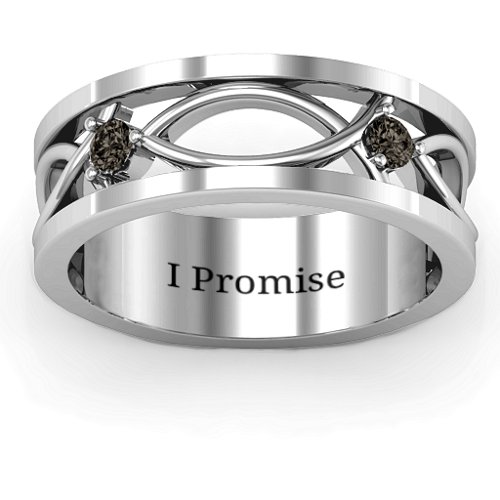Men's Classic Fish Ring – Sterling Silver with Smokey Quartz