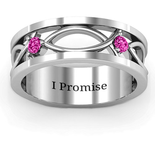 Men's Classic Fish Ring – Sterling Silver with Pink Tourmaline