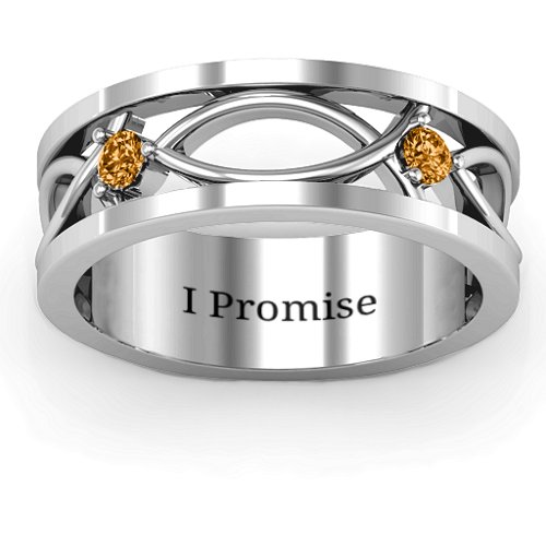 Men's Classic Fish Ring – Sterling Silver with Citrine