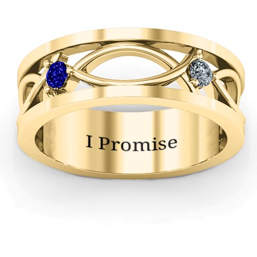 Men's Classic Fish Ring – 10K Yellow Gold with Blue Sapphire and Cubic Zirconia