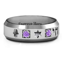 Men's Judaica Ring in 925 Sterling Silver with Amethyst