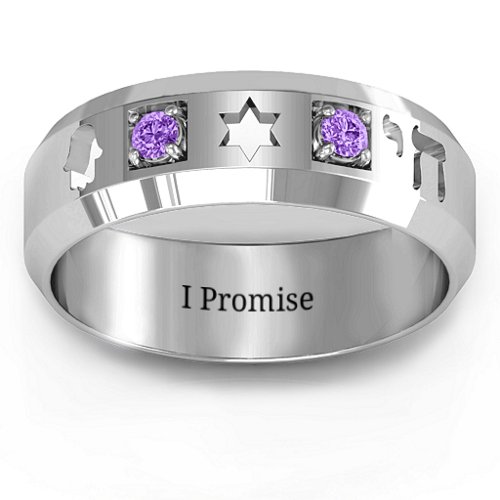 Men's Judaica Ring – Sterling Silver with Amethyst