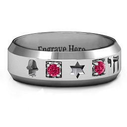 Men's Judaica Ring in 925 Sterling Silver with Ruby