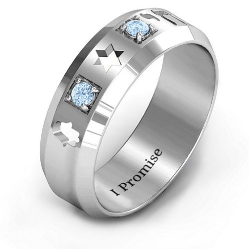 Men's Judaica Ring – Sterling Silver with Aquamarine