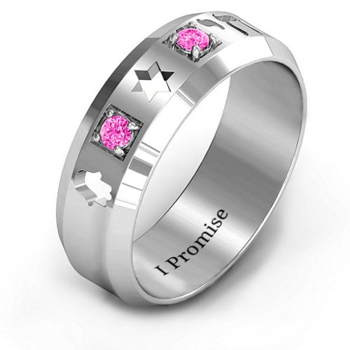 Men's Judaica Ring – Sterling Silver with Pink Tourmaline