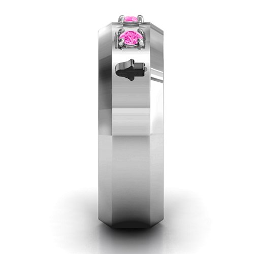 Men's Judaica Ring – Sterling Silver with Pink Tourmaline