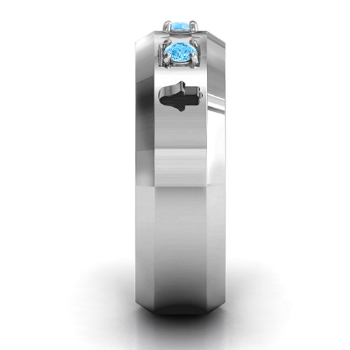 Men's Judaica Ring – Sterling Silver with Blue Topaz