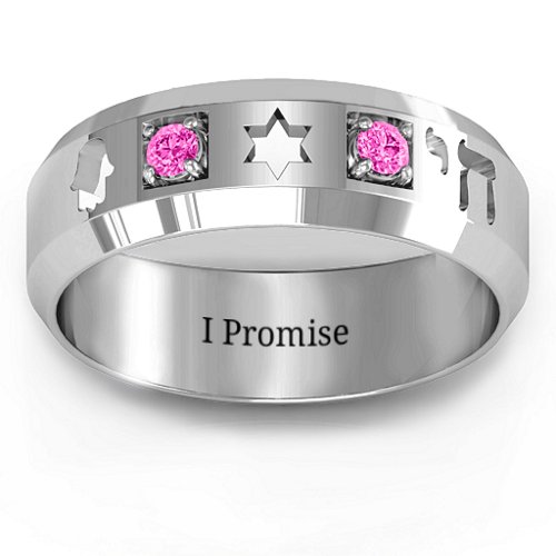 Men's Judaica Ring – Sterling Silver with Pink Tourmaline