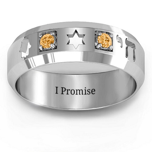 Men's Judaica Ring – Sterling Silver with Citrine