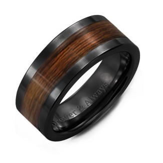 Men's Black Ceramic Ring with Wood Inlay