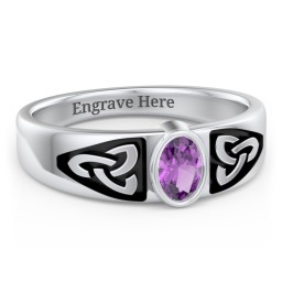 Men's Trinity Knot Ring With Oval Stone in 925 Sterling Silver with Amethyst