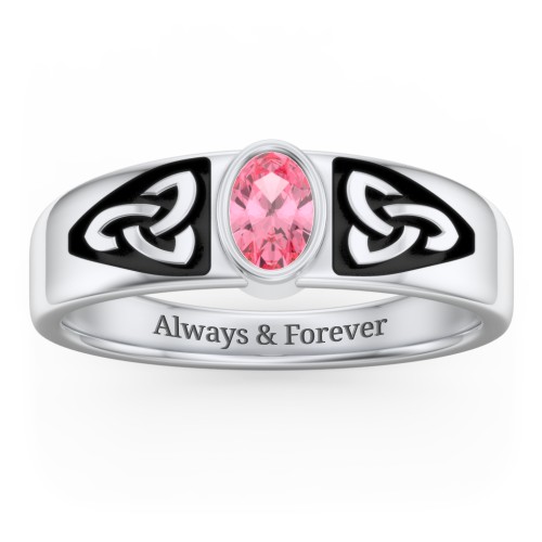 Men's Trinity Knot Ring With Oval Stone – Sterling Silver with Pink Tourmaline