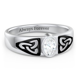 Men's Trinity Knot Ring With Oval Stone in 925 Sterling Silver with Diamond