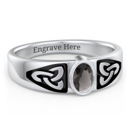 Men's Trinity Knot Ring With Oval Stone in 925 Sterling Silver with Smokey Quartz