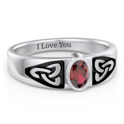 Men's Trinity Knot Ring With Oval Stone in 925 Sterling Silver with Garnet