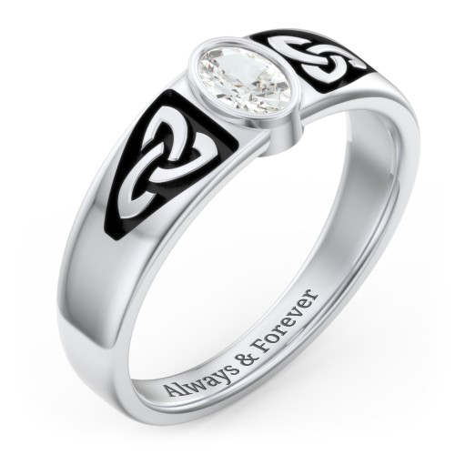 Men's Trinity Knot Ring With Oval Stone – Sterling Silver with Cubic Zirconia