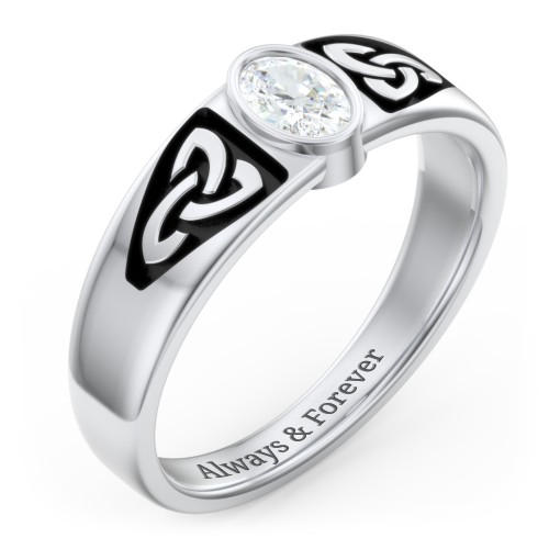 Men's Trinity Knot Ring With Oval Stone – Sterling Silver with Diamond