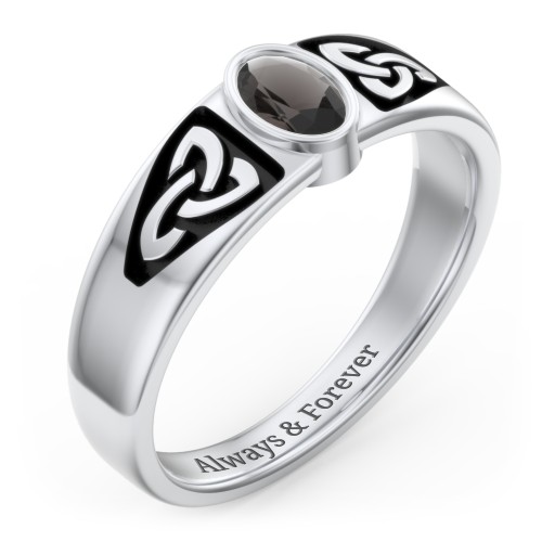 Men's Trinity Knot Ring With Oval Stone – Sterling Silver with Smokey Quartz
