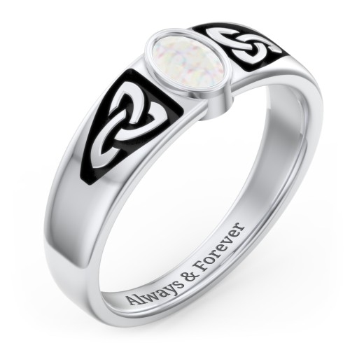 Men's Trinity Knot Ring With Oval Stone – Sterling Silver with Opal
